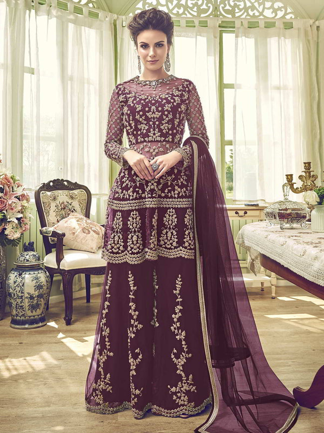 Magenta Embellished Gharara Palazzo Suit
