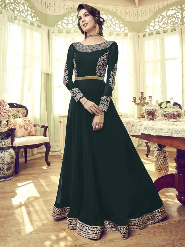 Black Designer Heavy Embroidered Wedding Anarkali Suit | Saira's Boutique