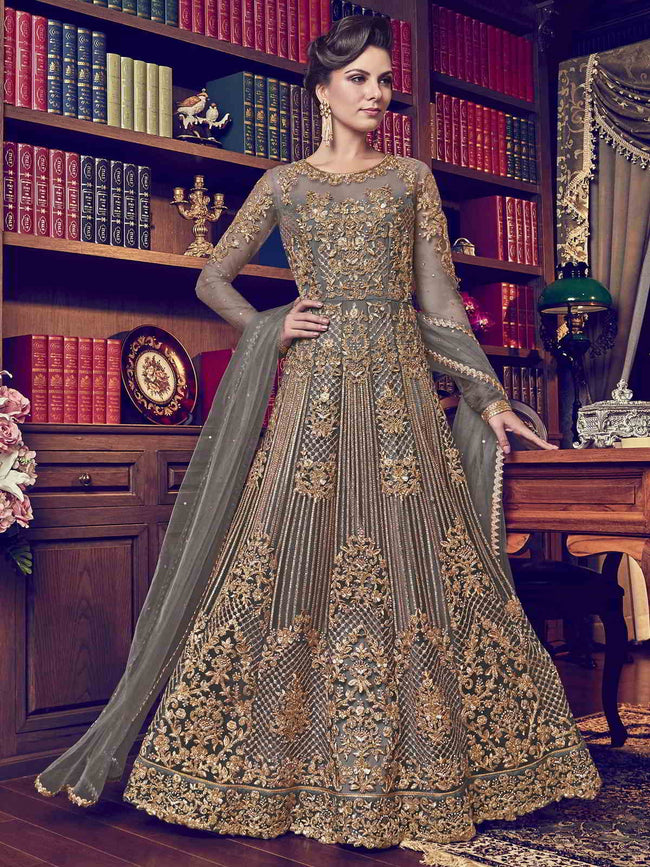 Wedding Anarkali - Mauve Front & Back Stone Embroidered Anarkali Suit –  Empress Clothing