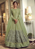 Green And Gold Designer Embroidered Anarkali Gown