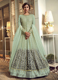 Mint Green And Gold Designer Embroidered Anarkali Gown