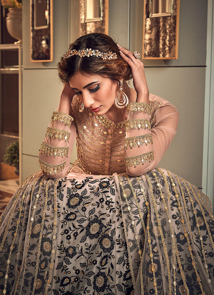 Indian Dresses - Baby Pink And Gold Designer Anarkali Gown