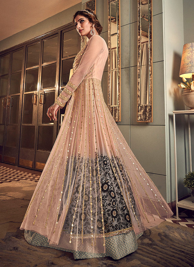 Indian Suits - Baby Pink And Gold Anarkali Gown