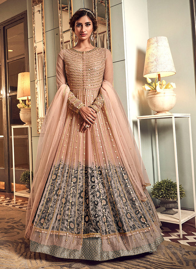 Baby Pink And Gold Designer Anarkali Suit