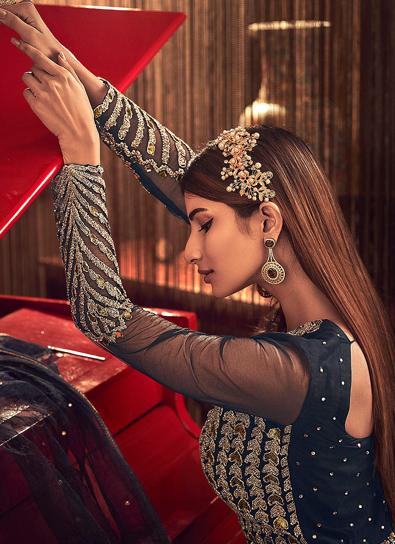 Indian Clothes - Navy Blue Anarkali Gown, Buy Anarkali Gown in usa