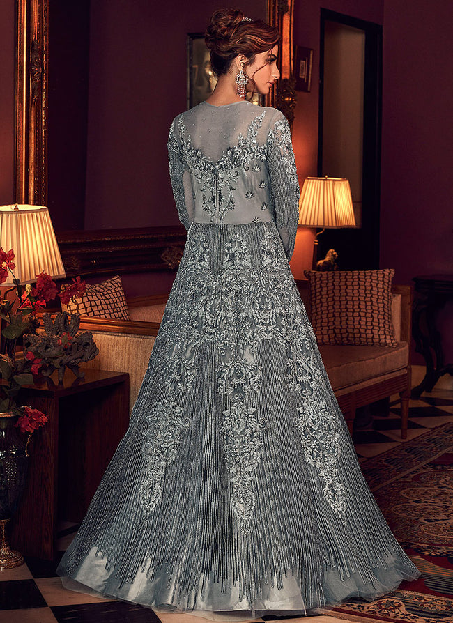 Indian Suits - Silverish Grey Anarkali Gown