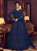 Navy Blue Motif Embroidered Jacket Style Anarkali Lehenga