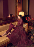 Indian Dresses - Wine Motif Jacket Style Anarkali Lehenga