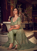 Indian Dresses - Pastel Green Motif Embroidered Anarkali Lehenga