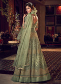 Indian Clothes - Pastel Green Motif Embroidered Jacket Style Anarkali Lehenga