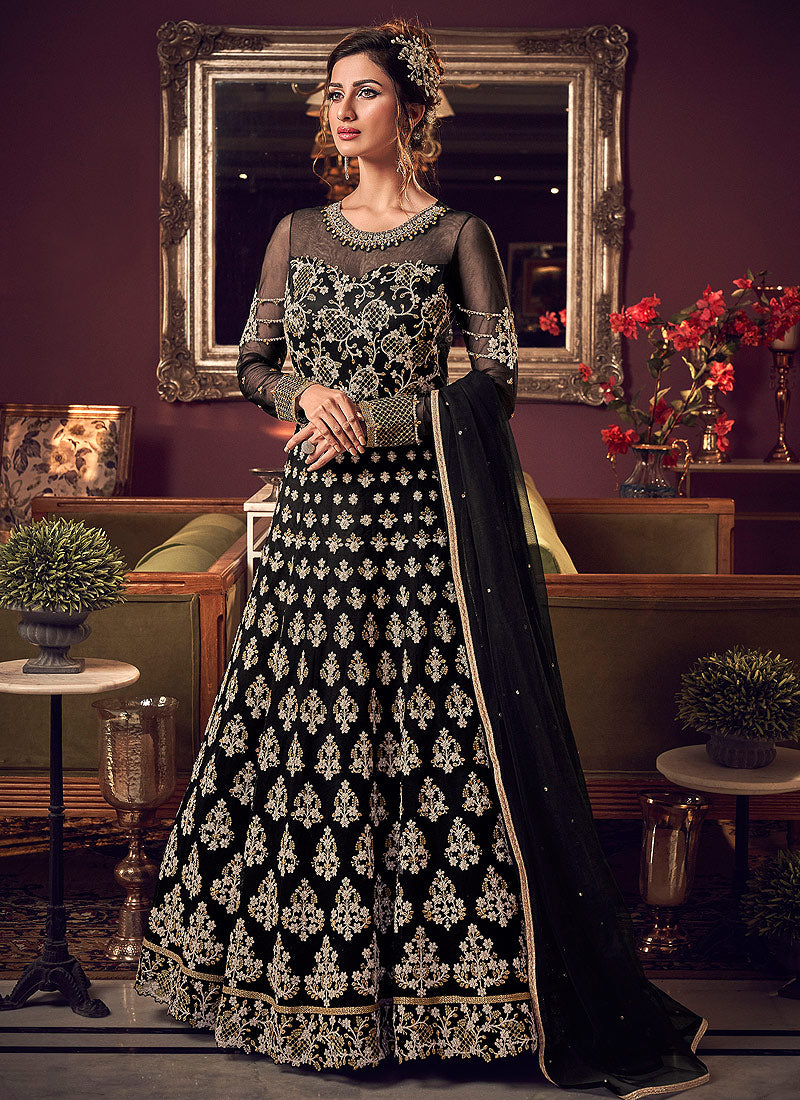 luminous Black Color Georgette With Embroidery Anarkali Suit