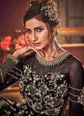 Indian Dresses - Black Golden Zari Anarkali Suit