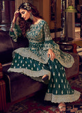 Indian Dresses - Dark Green Embroidered Sharara Suit