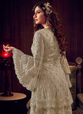 Indian Suits - Silver Grey Embroidered Sharara Suit