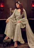 Indian Clothes - Silver Grey Embroidered Sharara Suit