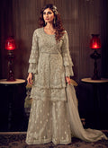 Silver Grey Embroidered Sharara Suit
