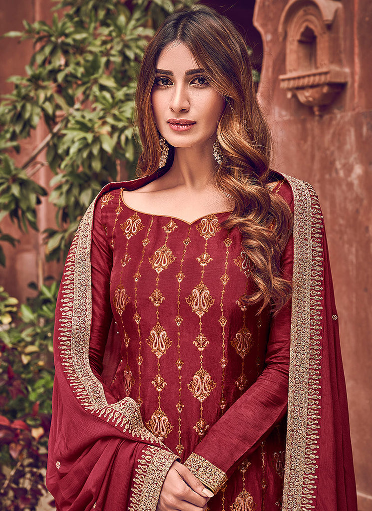 Indian Clothes - Bridal Red Designer Palazzo Suit