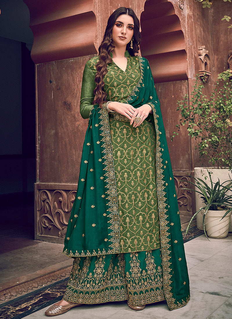Green Designer Palazzo Suit