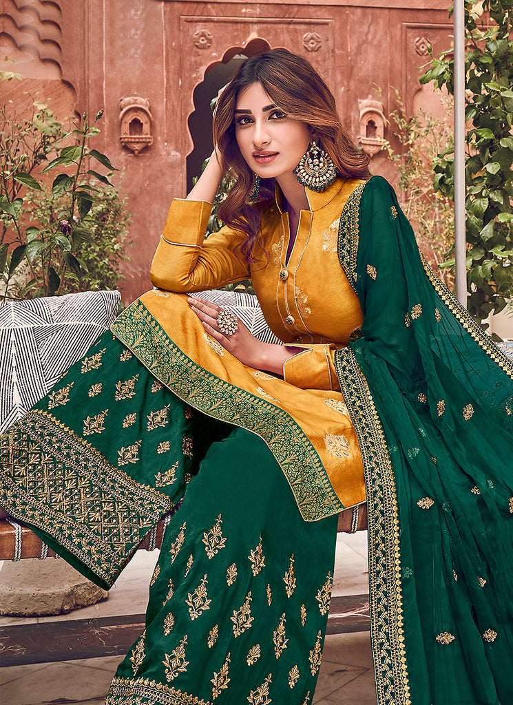 Indian Clothes - Yellow And Green Palazzo Suit