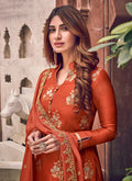 Indian Clothes - Orange Designer Embroidered Palazzo Suit