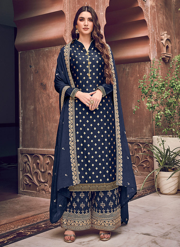Navy Blue Designer Palazzo Suit