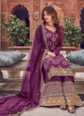Indian Clothes - Purple Designer Embroidered Palazzo Suit