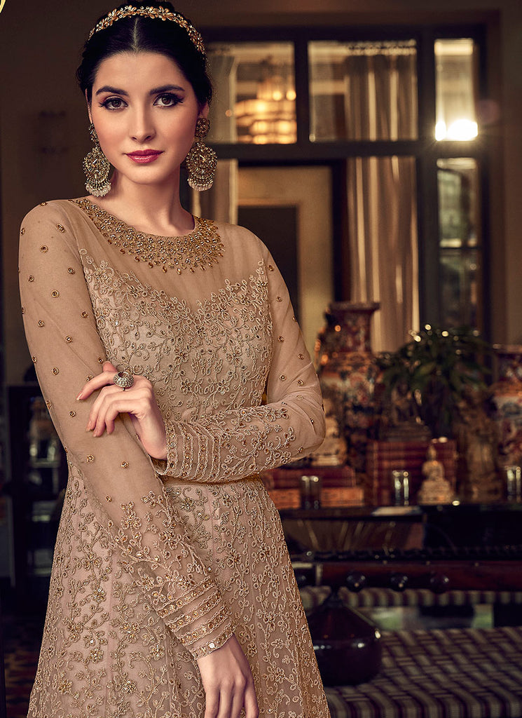Beige Anarkali Lehenga/Pant Suit In usa