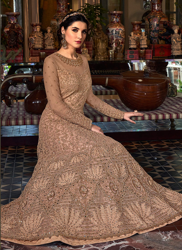 Beige Anarkali Lehenga/Pant Suit In usa uk canada