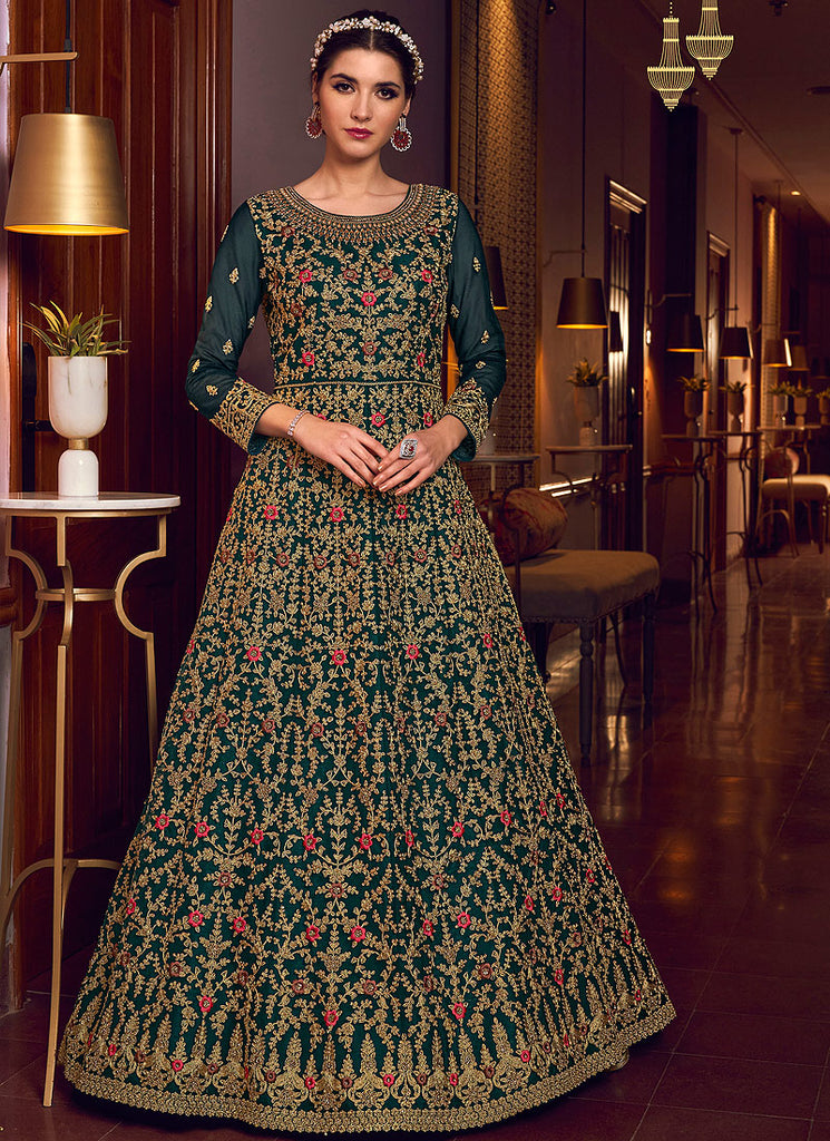 Deep Green Anarkali Pant Suit In usa uk canada