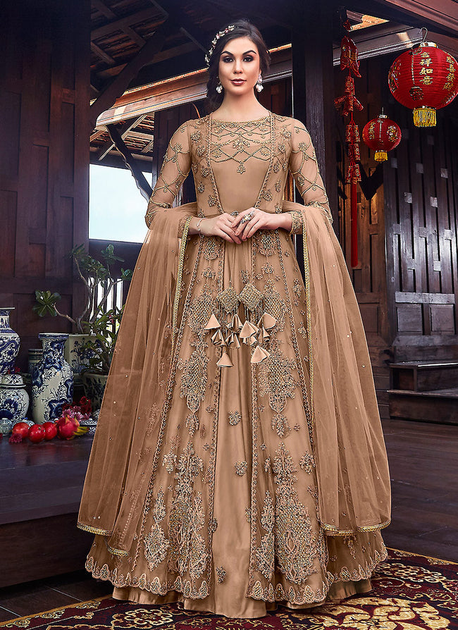 Indian Clother - Copper Floral Embroidered Anarkali Suit With Jacket