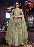 Indian Clothes - Green Floral Embroidered Anarkali Suit With Jacket
