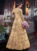 Golden Floral Embroidered Anarkali Suit With Jacket, Salwar Kameez