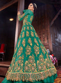 Rama Green Floral Anarkali Style Lehenga/Pant Suit, Salwar Kameez