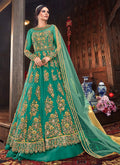 Indian Clothes - Rama Green Floral Anarkali Style Lehenga/Pant Suit
