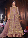 Indian Clothes - Pink And Golden Zari Embroidered Anarkali Suit
