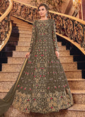 Olive Green Designer Jacket Anarkali Suit