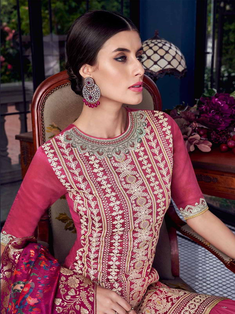 Deep Pink Lucknowi Sharara Palazzo Suit
