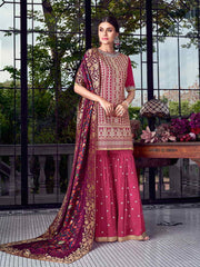 Deep Pink Lucknowi Sharara Palazzo Suit