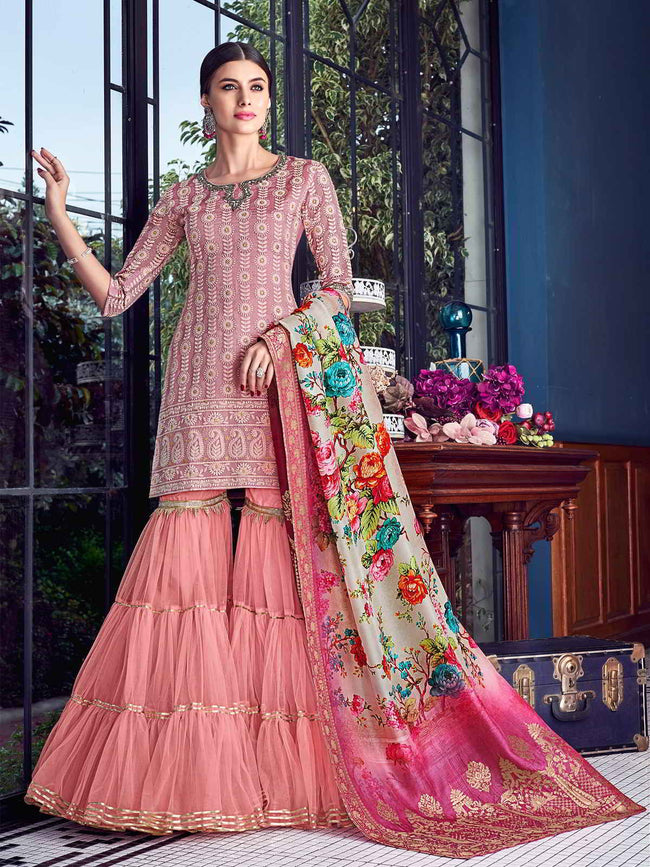 Baby Pink Lucknowi Gharara Palazzo Suit