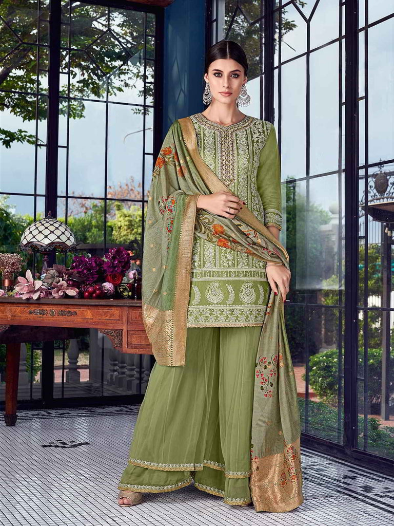 Pista Green Lucknowi Sharara Palazzo Suit