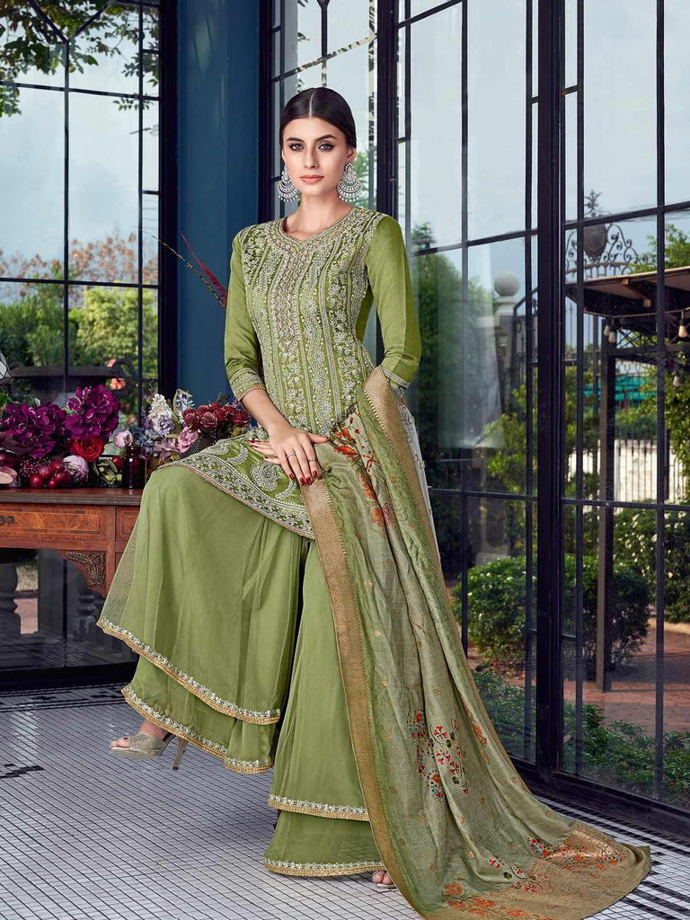 Pista Green Lucknowi Sharara Palazzo Suit