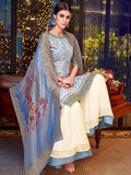 Blue Beige Multi Embroidered Lucknowi Gharara Palazzo Suit