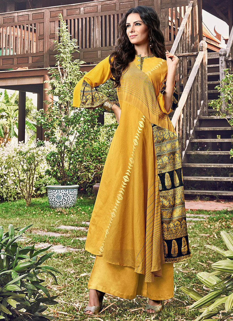 Mustard Yellow Coloured Vision silk with Beautiful Handmade Embroidery –  Royskart
