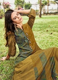 Olive Green Printed And Embroidered Kurti