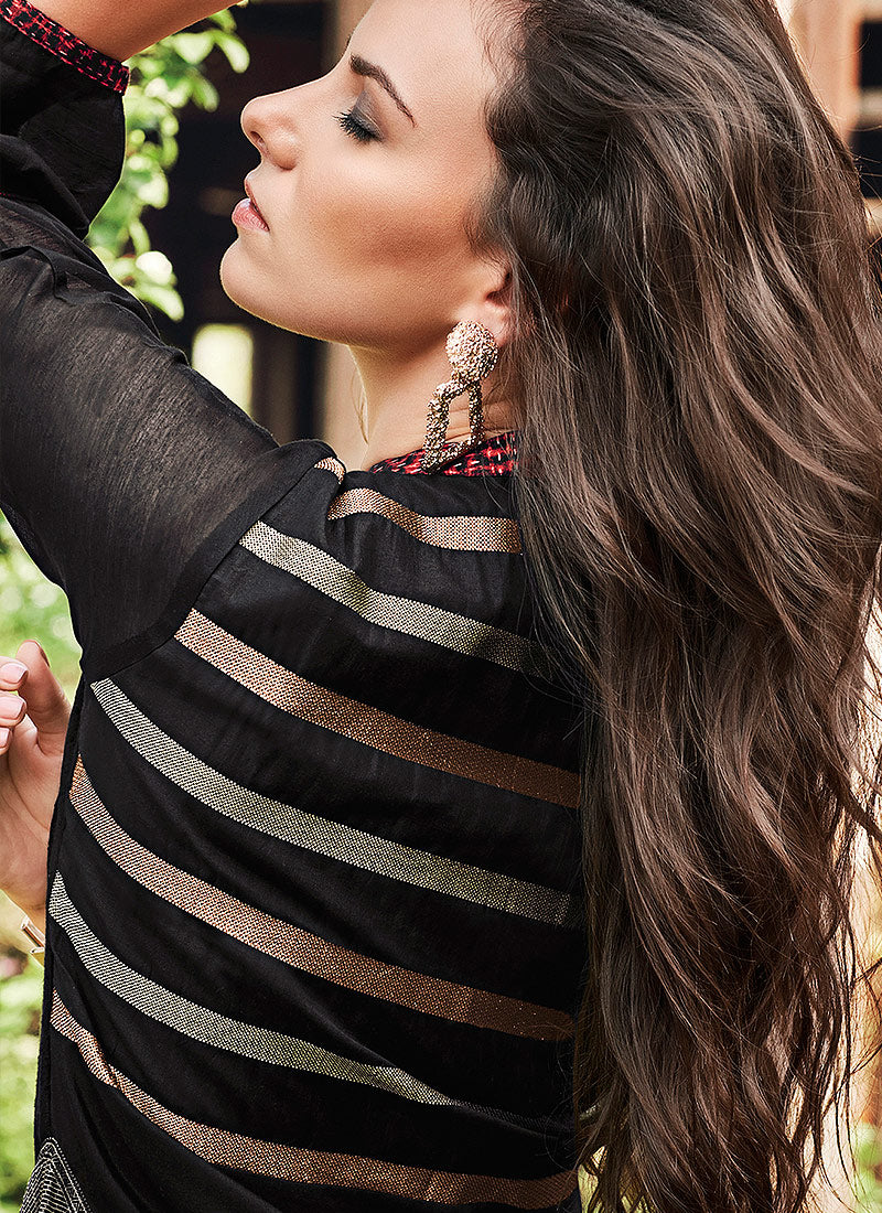 Black And Grey Printed And Embroidered Kurti