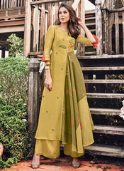 Ochre Yellow Printed And Embroidered Kurti