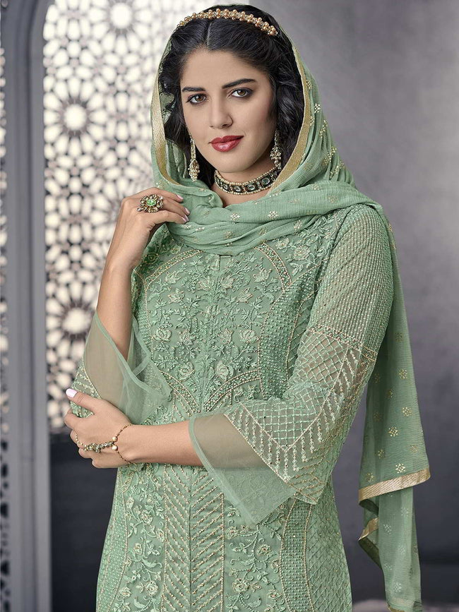 Light Green Ethnic Embroidered Pakistani Pant Suit