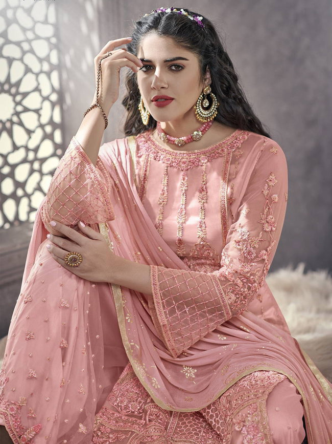 Light Pink Ethnic Pakistani Palazzo Suit