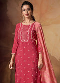 Deep Pink Zari Embroidered Palazzo Suit, Salwar kameez