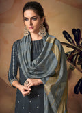 Deep Grey Zari Embroidered Palazzo Suit